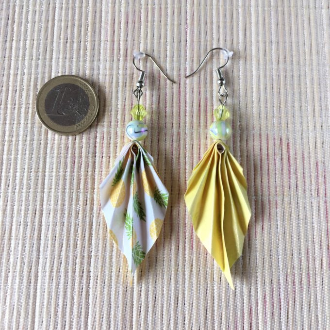 Boucles d'oreilles origami duo, jaune & ananas