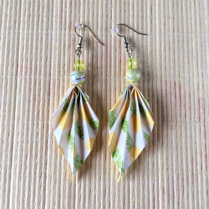 Boucles d'oreilles origami duo, jaune & ananas