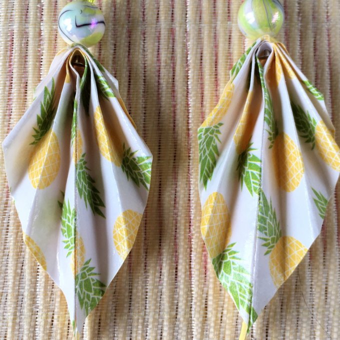 Boucles d'oreilles origami duo, jaune & ananas