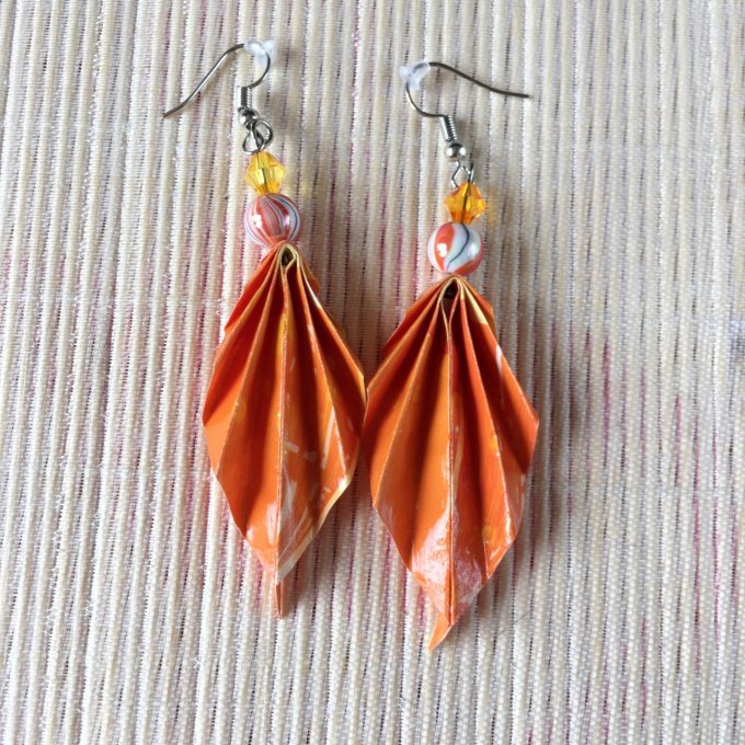 Boucles d'oreilles origami, orange fruit