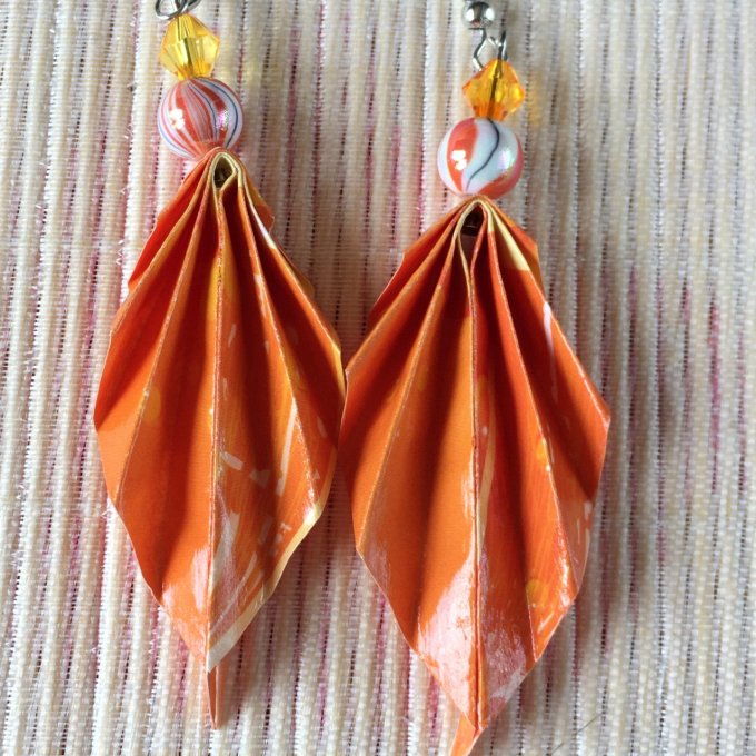 Boucles d'oreilles origami, orange fruit