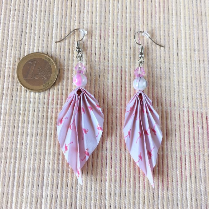 Boucles d'oreilles origami duo, rose & flamants