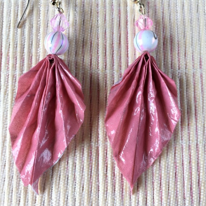 Boucles d'oreilles origami duo, rose & rayures