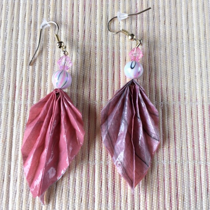 Boucles d'oreilles origami duo, rose & rayures