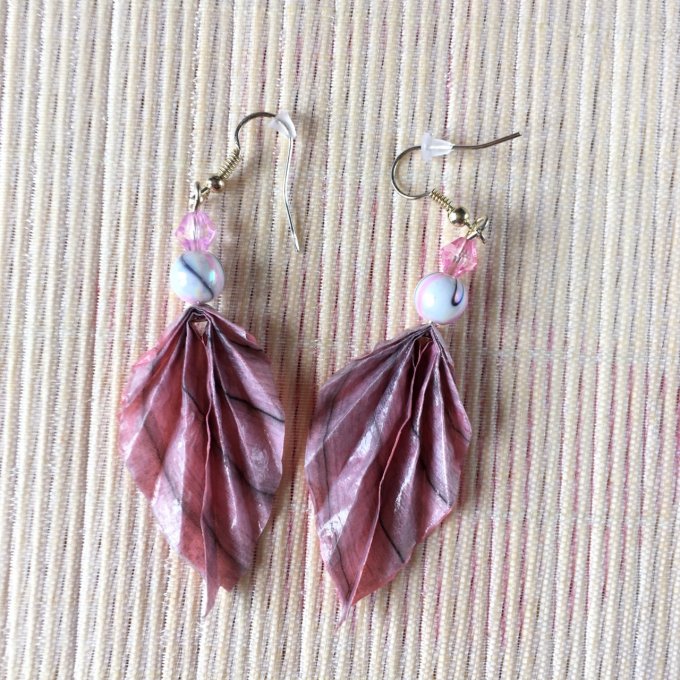 Boucles d'oreilles origami duo, rose & rayures
