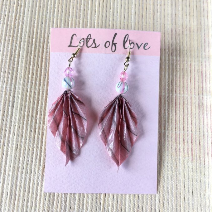 Boucles d'oreilles origami duo, rose & rayures