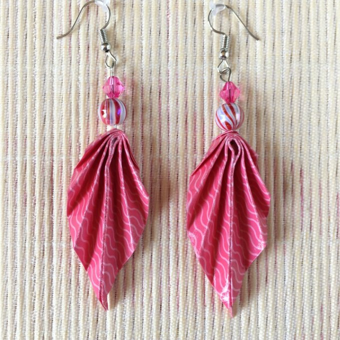 Boucles d'oreilles origami, rose vaguelettes