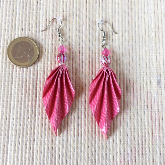 Boucles d'oreilles origami, rose vaguelettes