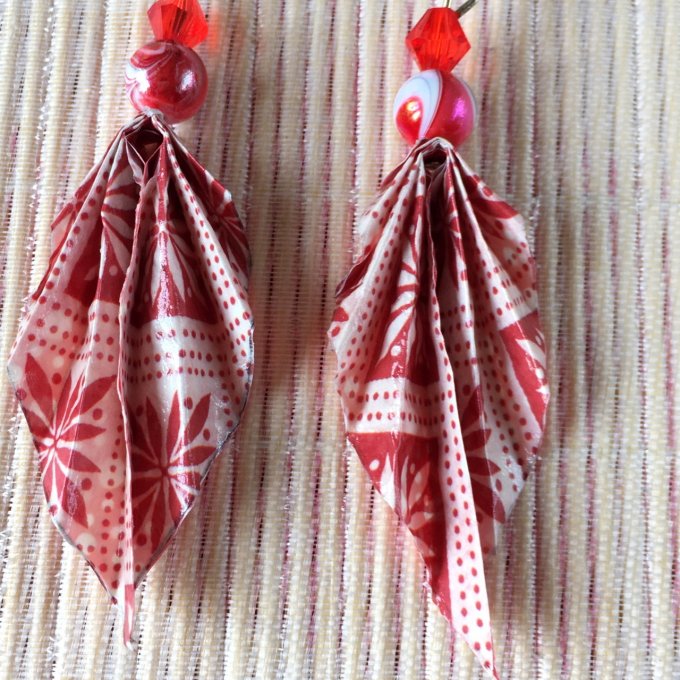 Boucles d'oreilles origami duo, rouge et blanc