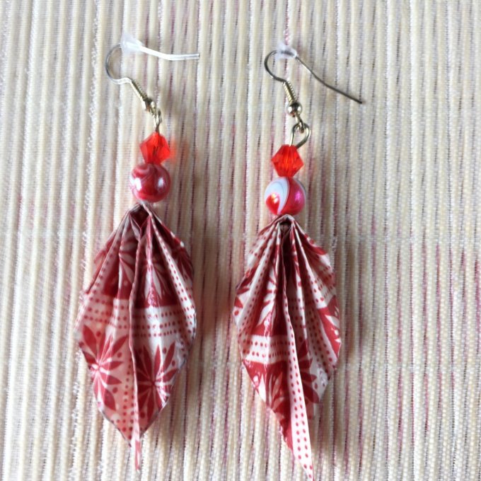 Boucles d'oreilles origami duo, rouge et blanc