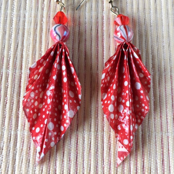 Boucles d'oreilles origami duo, rouge et blanc