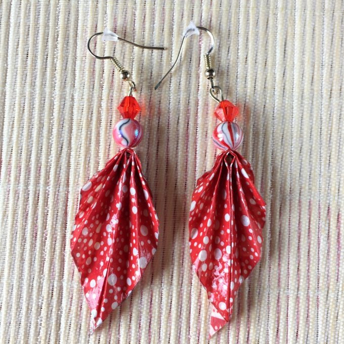 Boucles d'oreilles origami duo, rouge et blanc