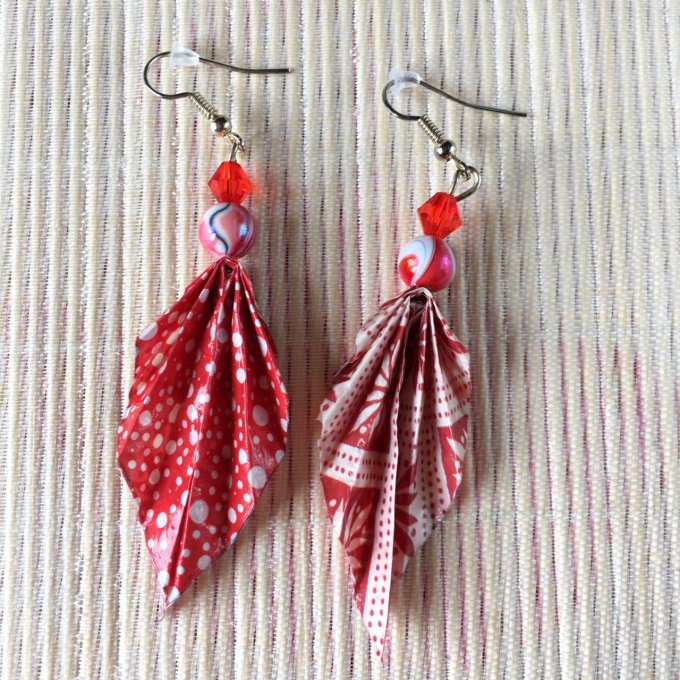 Boucles d'oreilles origami duo, rouge et blanc