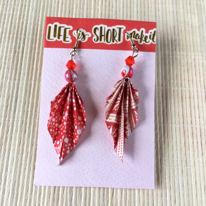 Boucles d'oreilles origami duo, rouge et blanc