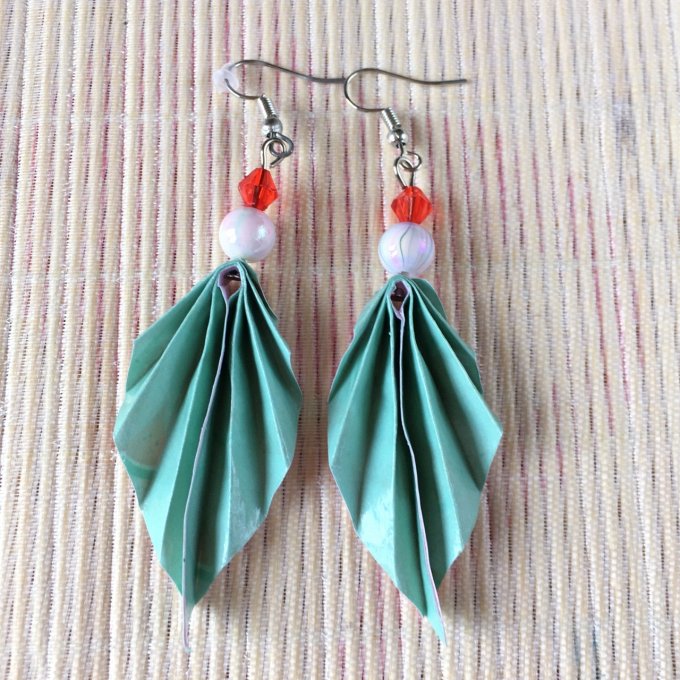 Boucles d'oreilles origami duo, vert & pastèques