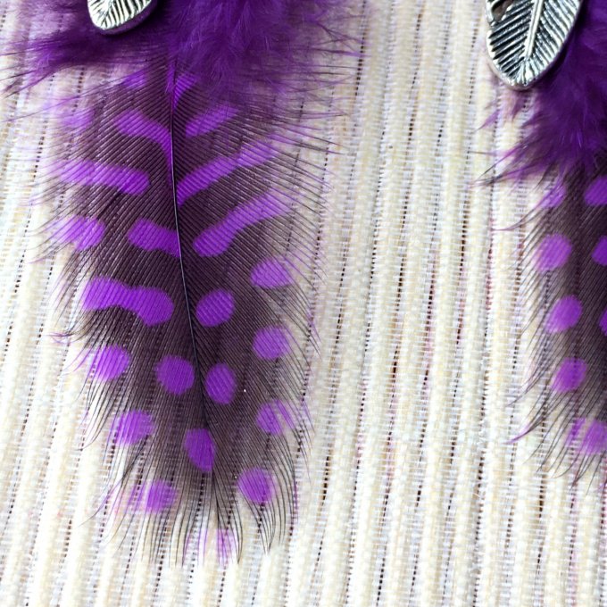 Boucles d'oreilles plumes, violet & noir