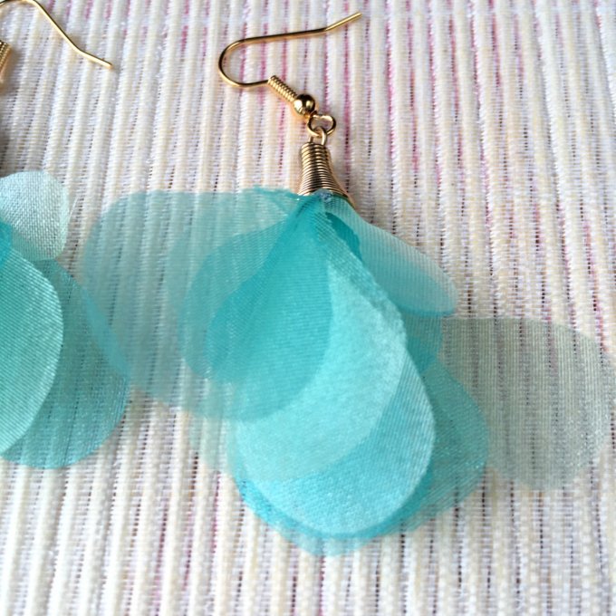 Boucles d'oreilles organza vert & doré