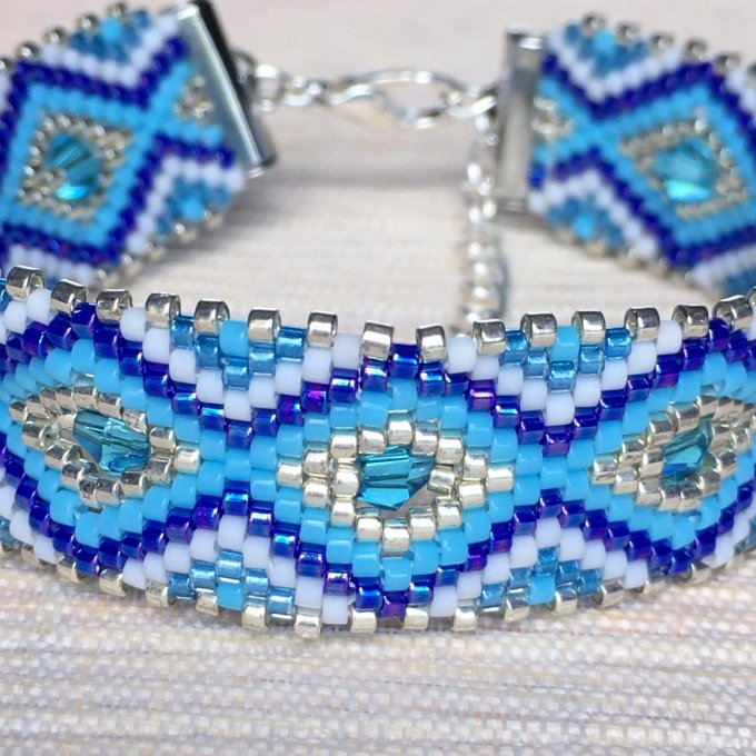 Bracelet tissé en perles Miyuki bleu et argenté