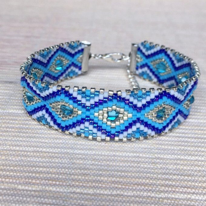 Bracelet tissé en perles Miyuki bleu et argenté