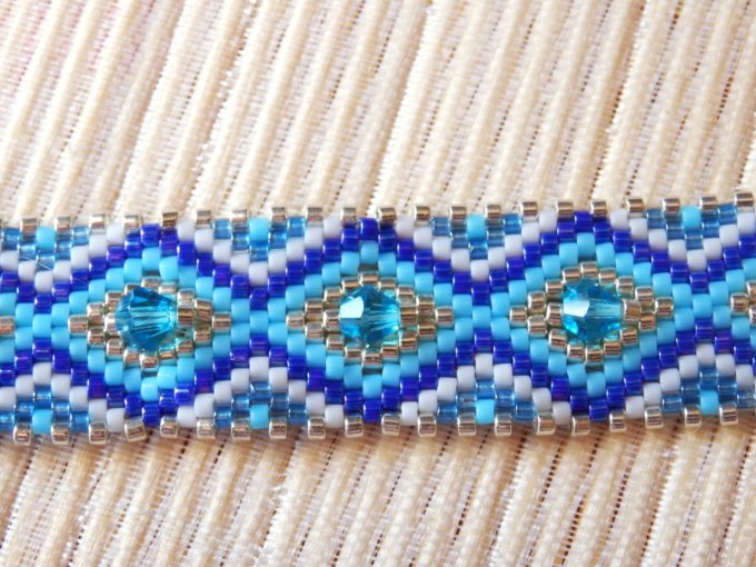 Bracelet tissé en perles Miyuki bleu et argenté