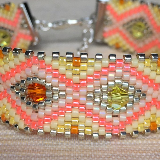 Bracelet tissé en perles Miyuki jaune et orange