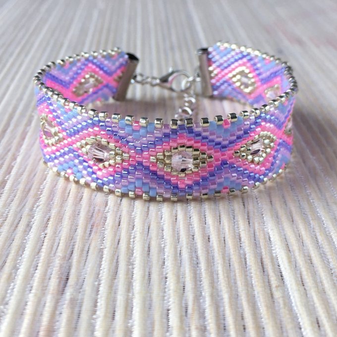 Bracelet tissé en perles Miyuki rose et mauve, violet