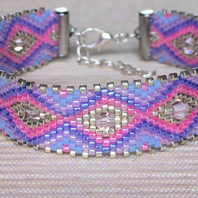 Bracelet tissé en perles Miyuki rose et mauve, violet