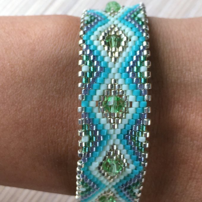 Bracelet tissé en perles Miyuki vert et gris