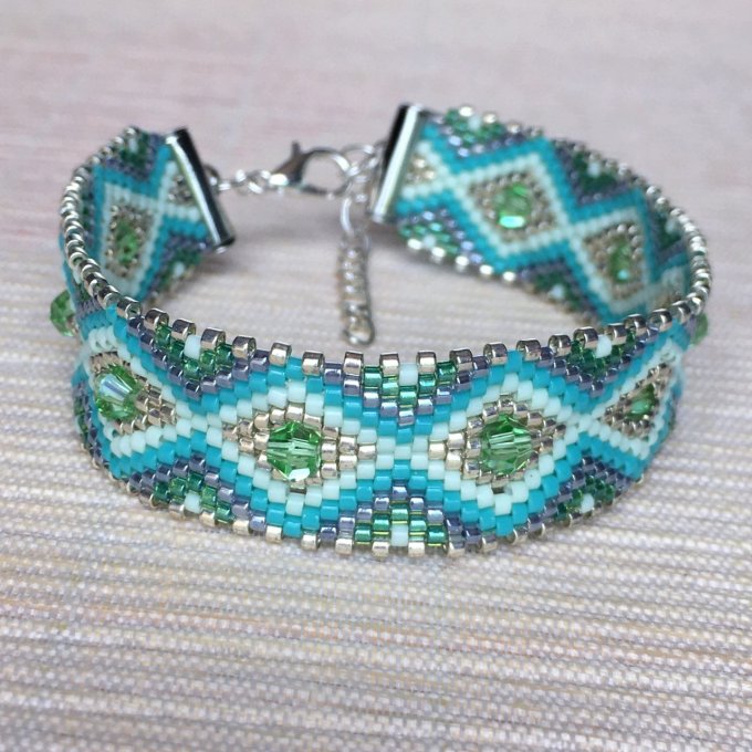 Bracelet tissé en perles Miyuki vert et gris