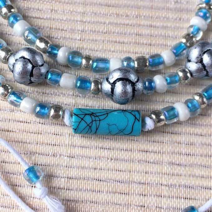 Bracelet triple rang, bleu turquoise et blanc