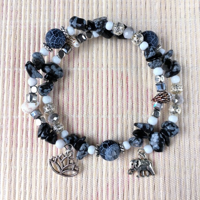 Bracelet en Obsidienne Mouchetée à mémoire de forme