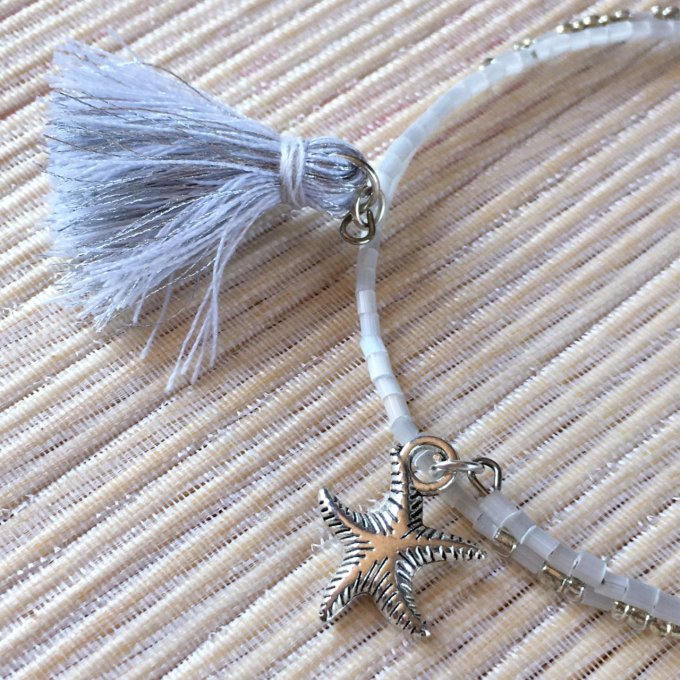 Bracelet circulaire en perles de rocailles blanc et argent, étoile de mer