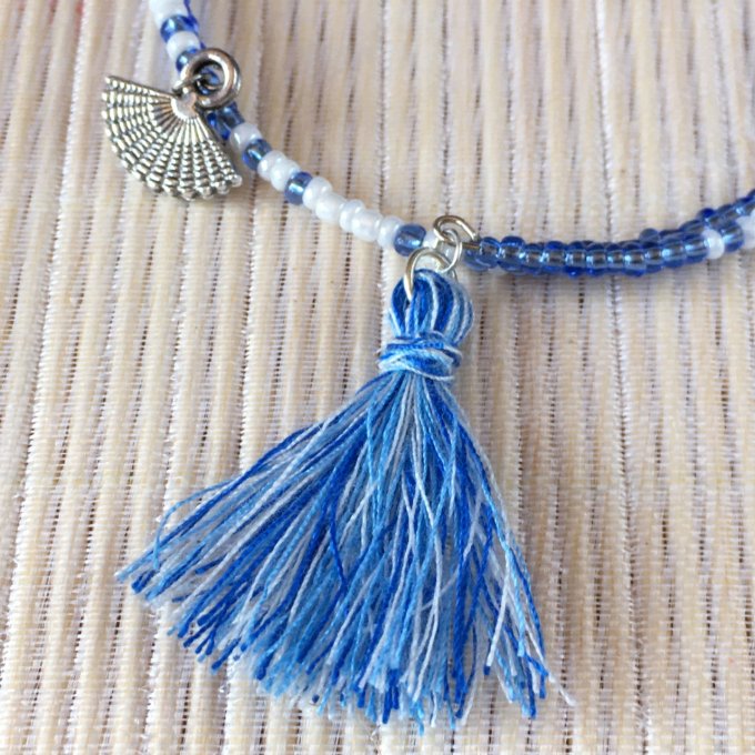 Bracelet circulaire en perles de rocailles bleu et blanc, éventail