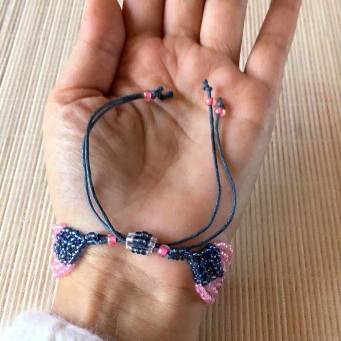 Bracelet croisillons en rocailles rose et bleu