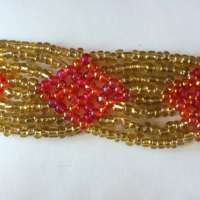 Bracelet croisillons en rocailles rouge et doré