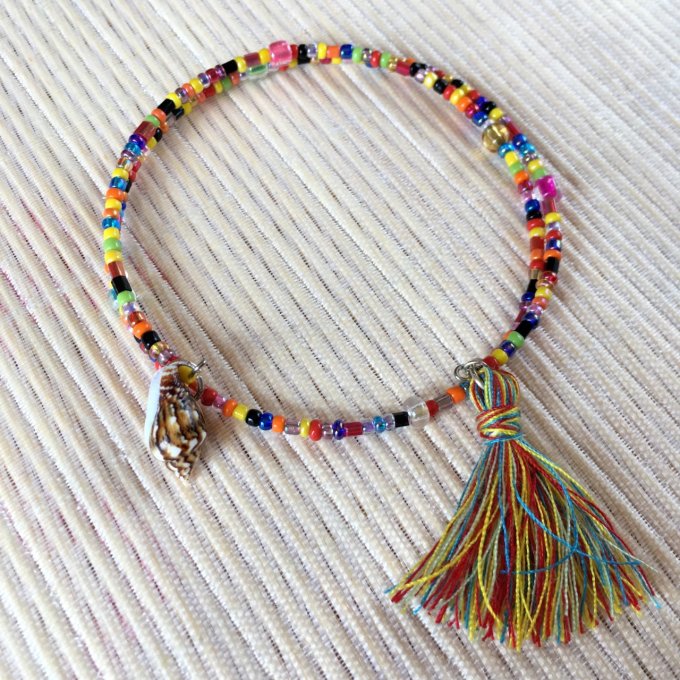 Bracelet circulaire en perles de rocailles multicolore, coquillage