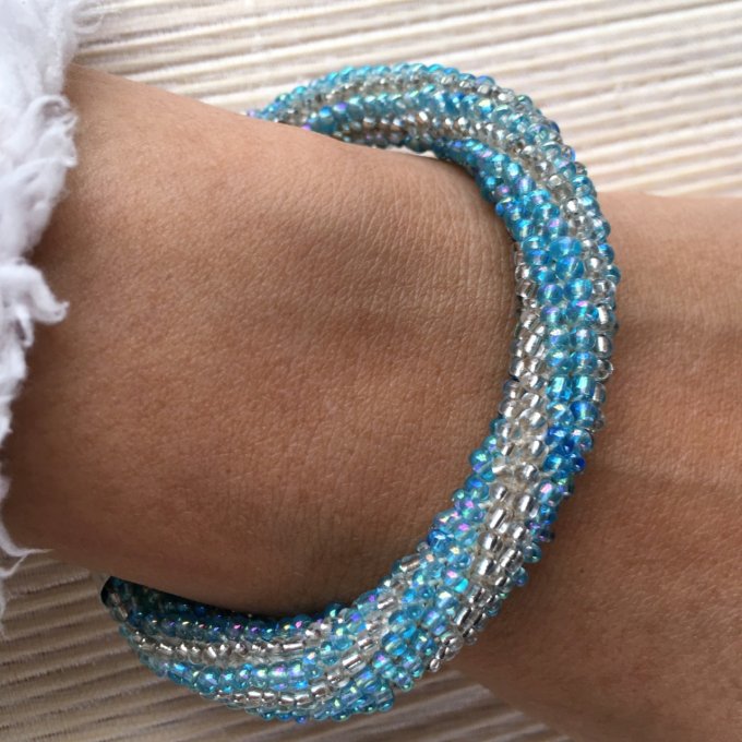 BRACELET ENFANT PERLES VERRES 2 RANGS : 16cm fabriqué par mes soins