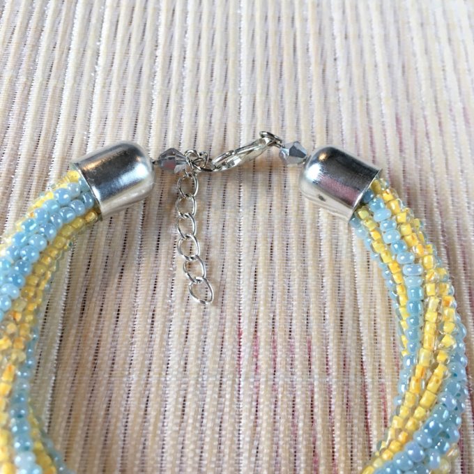 Bracelet rocailles bleu et jaune, torsade russe