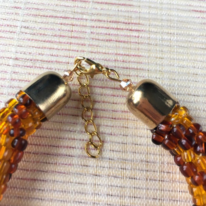 Bracelet grosses rocailles marron et orange, torsade russe