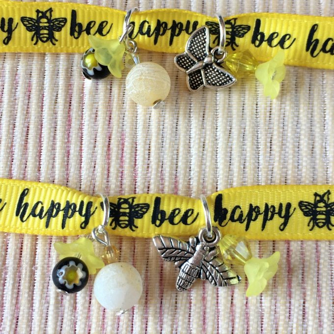 Bracelet 15cm & 16cm, ruban jaune et noir bee happy