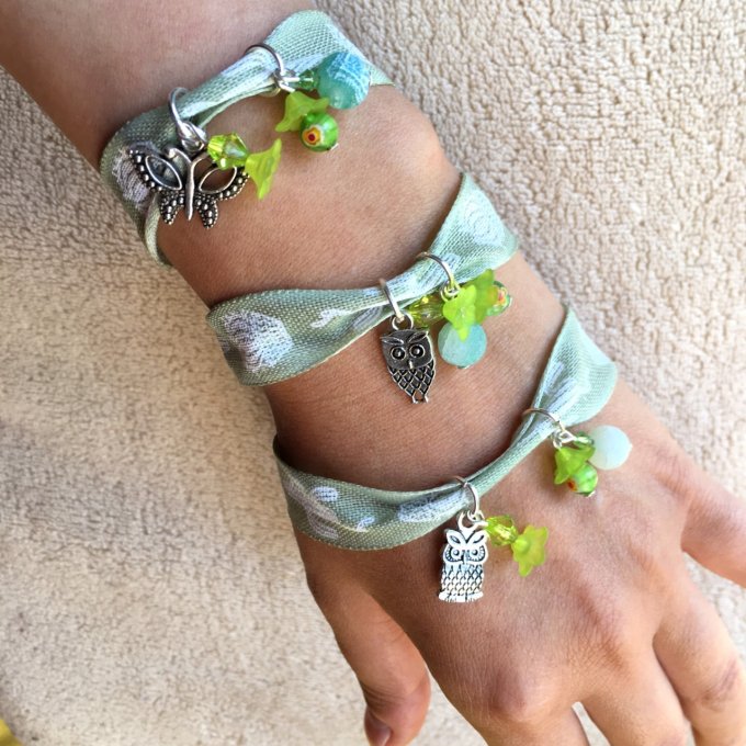 Bracelet 15cm & 16cm & 19cm, ruban vert, cactus