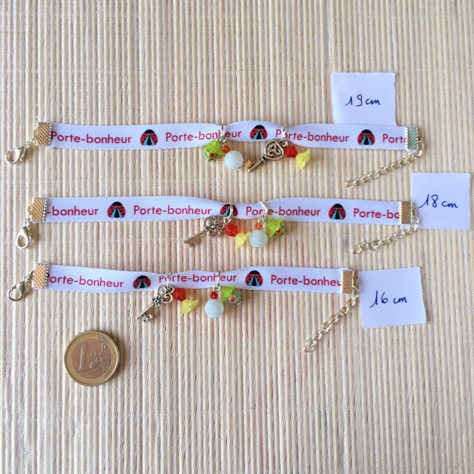 Bracelet 16cm & 18cm & 19cm, ruban blanc et rouge, porte bonheur