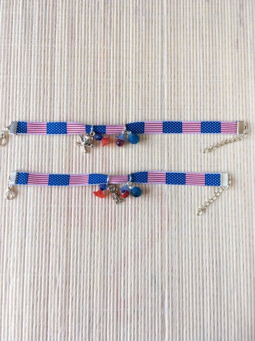 Bracelet 18cm & 19cm, ruban bleu rouge, drapeau Américain