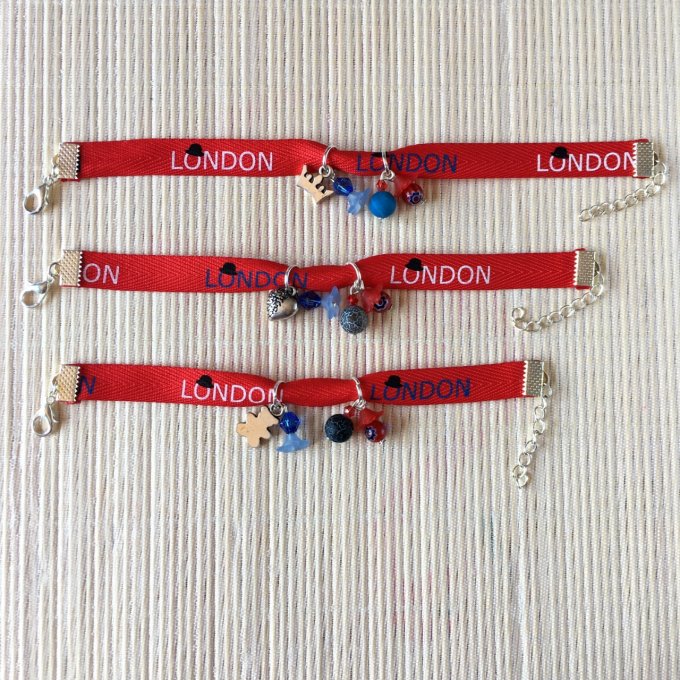Bracelet 16cm & 17cm & 19cm, ruban rouge, London