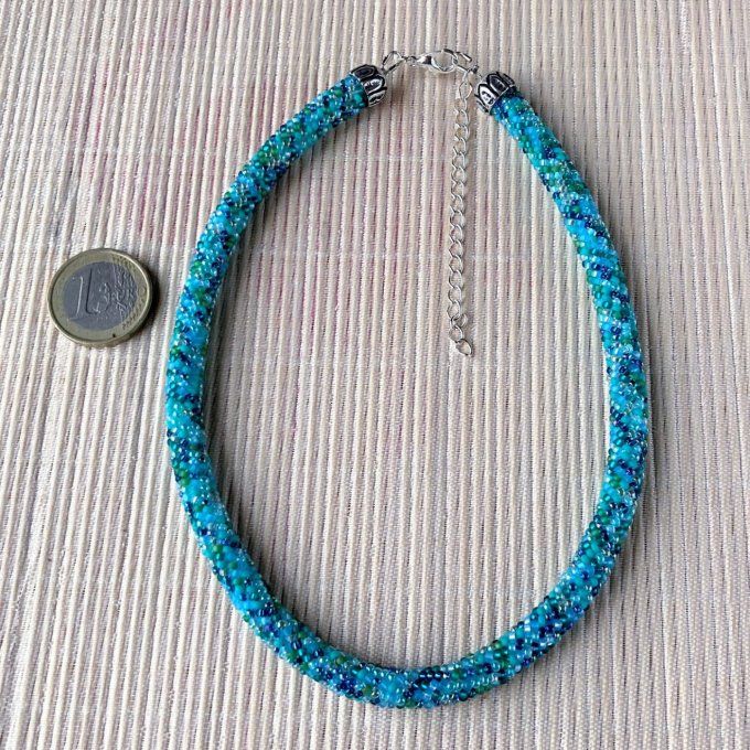Collier Bracelet en perles de rocailles camaïeu de bleu vert turquoise 