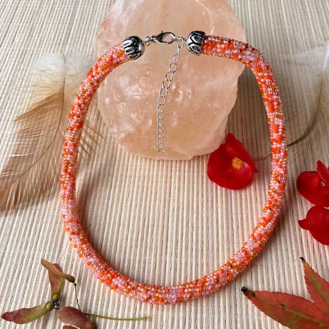 Collier Bracelet en perles de rocailles camaïeu d’orange