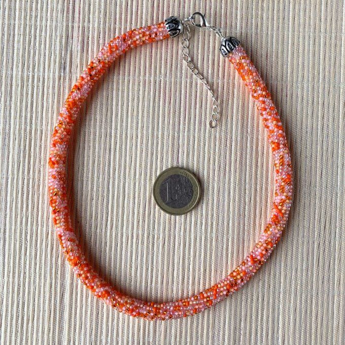 Collier Bracelet en perles de rocailles camaïeu d’orange