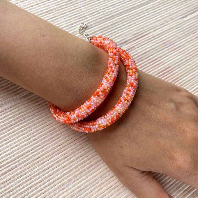 Collier Bracelet en perles de rocailles camaïeu d’orange