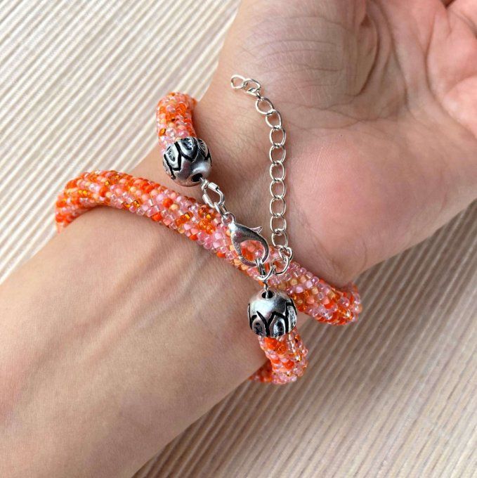 Collier Bracelet en perles de rocailles camaïeu d’orange