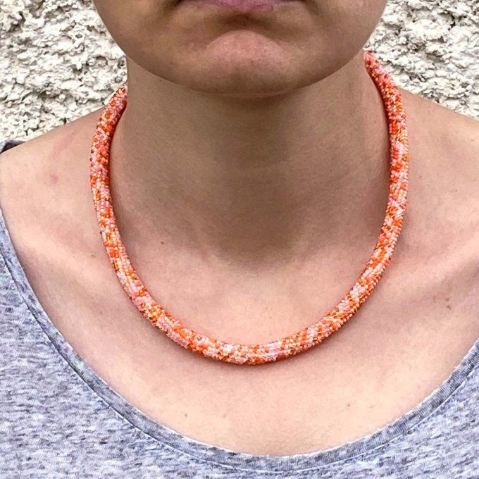 Collier Bracelet en perles de rocailles camaïeu d’orange